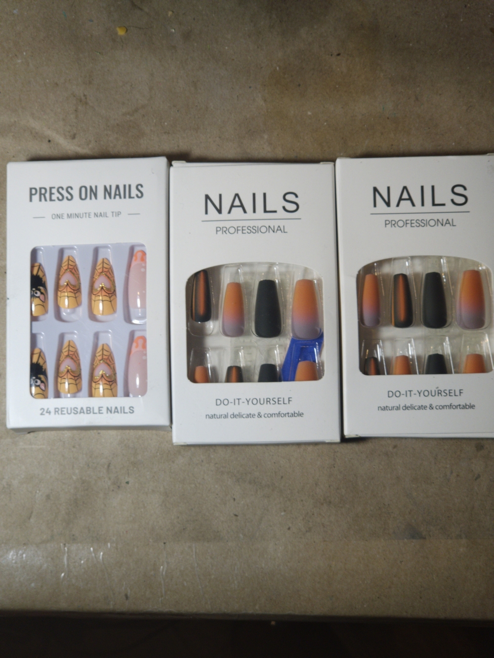 NIB Halloween Press On Nails Bundle 3 Sets Spiderweb + Black Orange Ombre